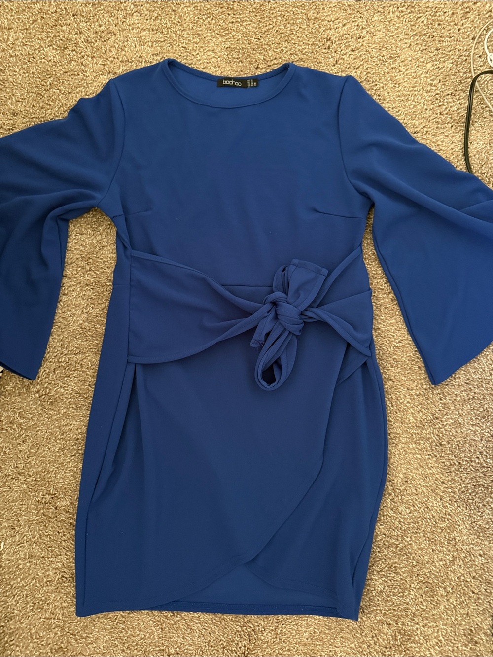 Boohoo Cobalt Blue Tie-Front Long Sleeve Sheath Dress